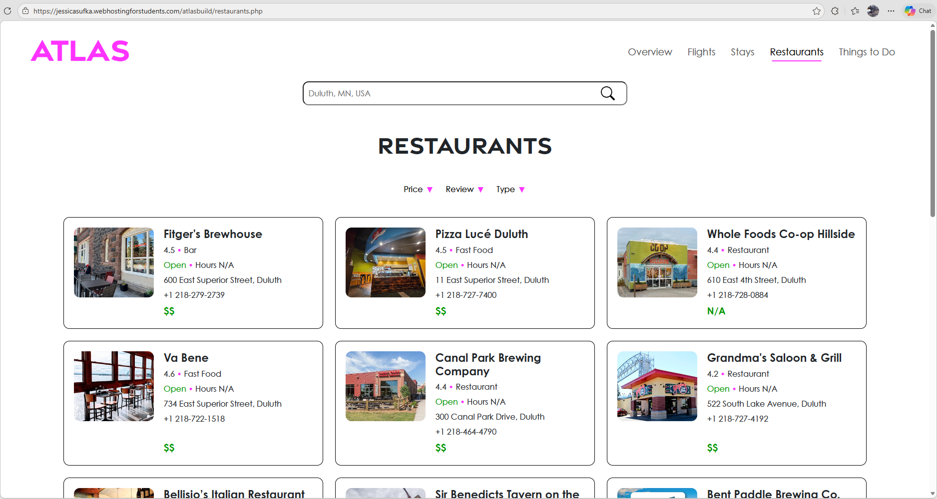 Restaurant Page